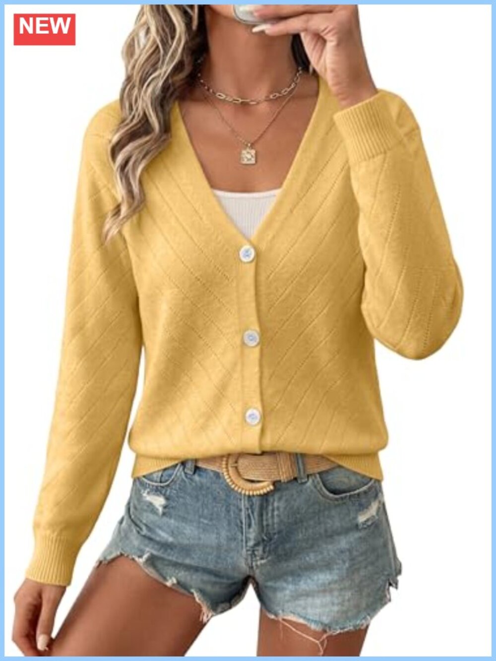 Lightweight Knit Button Up V Neck Long Sleeve Cardigan Sweater